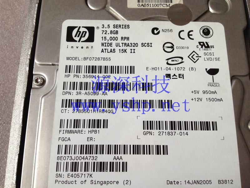 上海源深科技 上海 HP 72.8G 15K SCSI服务器硬盘 BF07287B55 356914-002 271837-014 高清图片