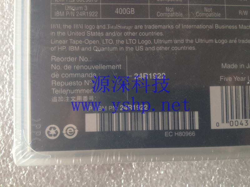 上海源深科技 上海 全新盒装 IBM TotalStorage LTO Ultrium LTO3 400GB/800GB 磁带 24R1922 高清图片