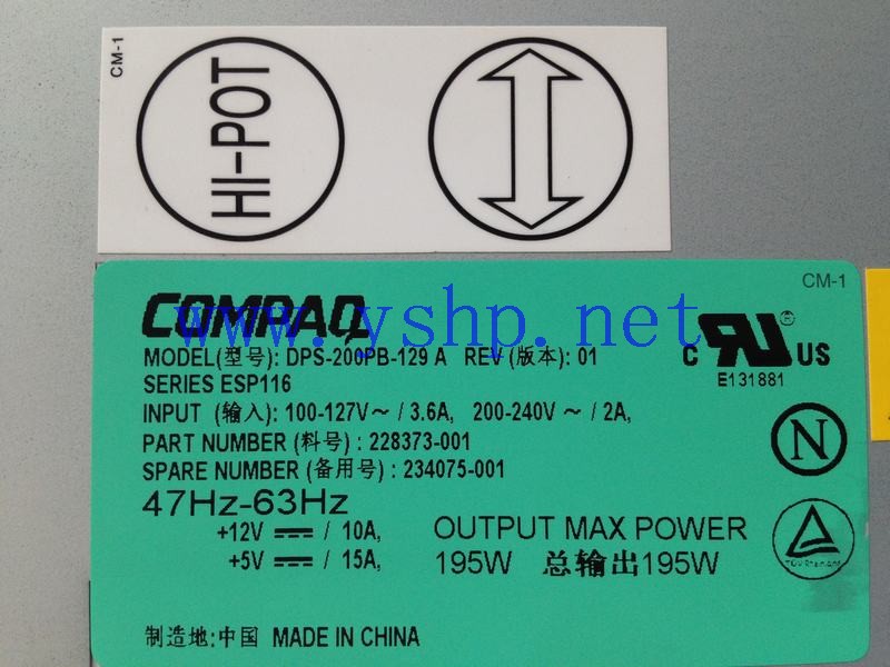 上海源深科技 上海 HP 磁带库电源 COMPAQ  DPS-200PB-129A 228373-001 234075-001 高清图片