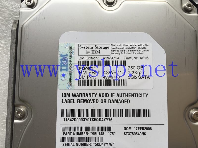 上海源深科技 IBM FC 硬盘 SATAE 750GB 7.2K 3Gb 43W9715 43W9714 43W9746 42D0003 ST3750640NS 高清图片